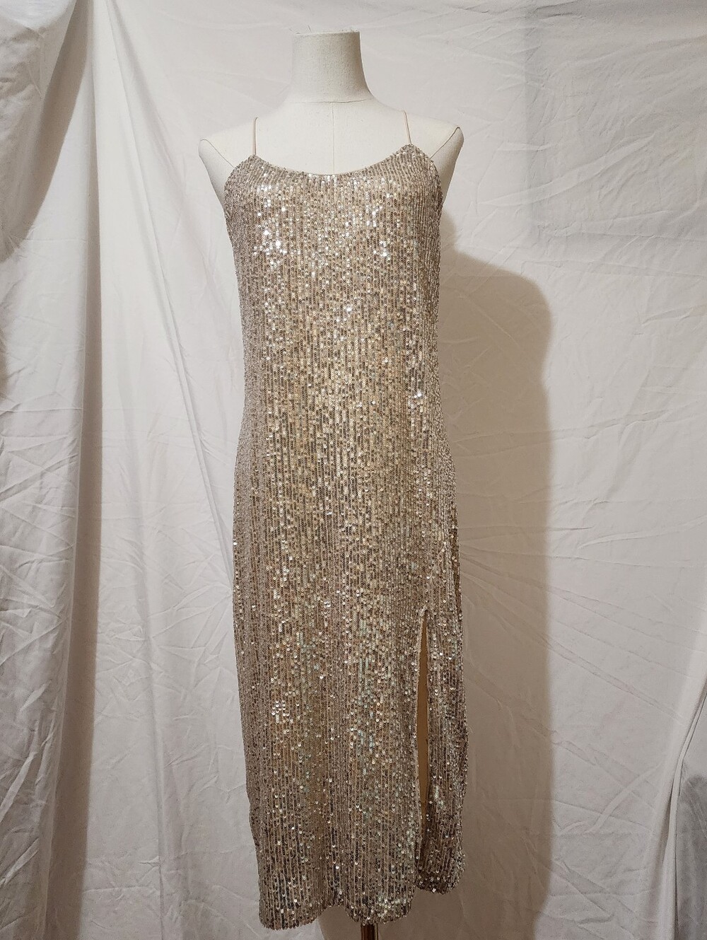 Lulu's Champagne Sequin Midi Slip Dress